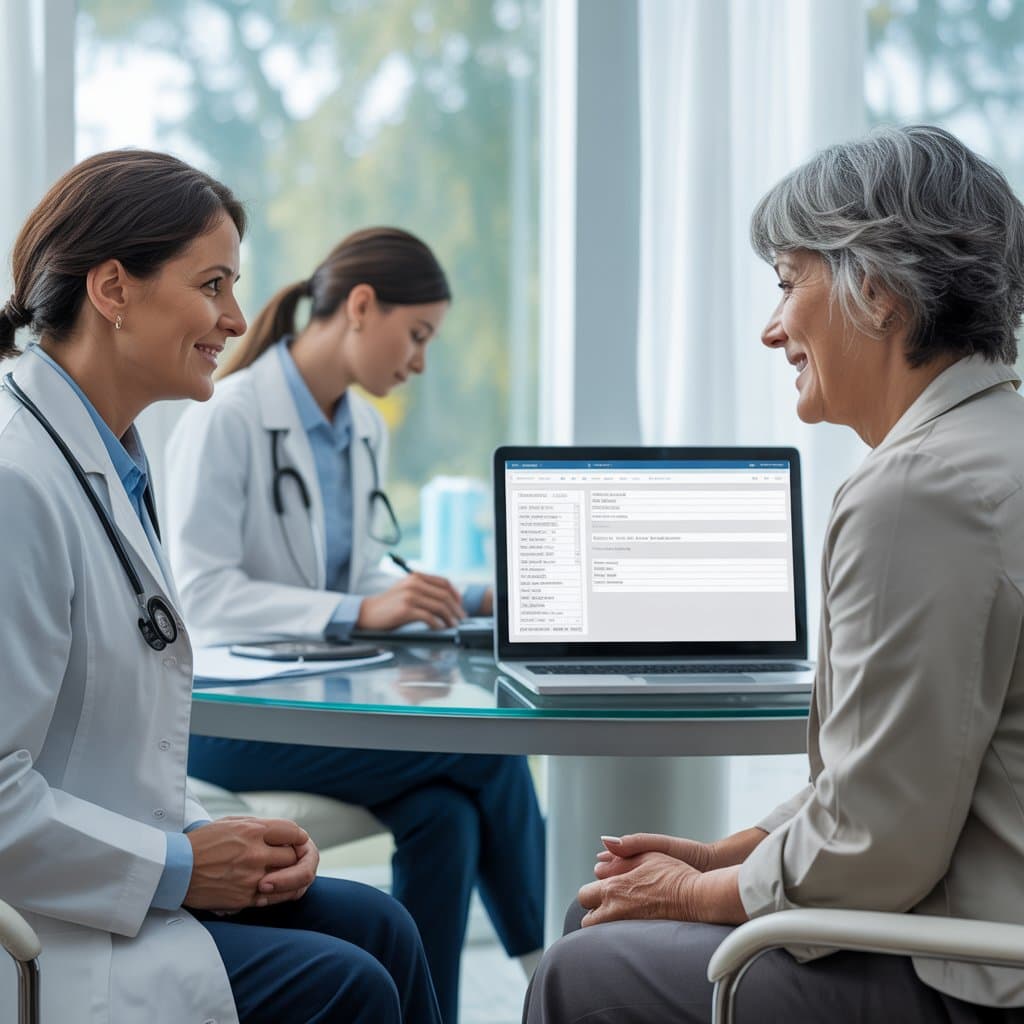 What Is a Medical Scribe – doctor with patient while medical scribe documents the visit in real time using EMR in a modern clinic setting